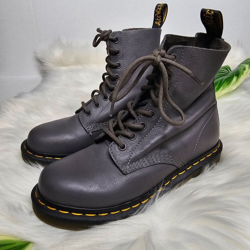 Dr. Martens Pascal Gray Leather Lace-Up Combat Boots Women’s 6 / EU 37